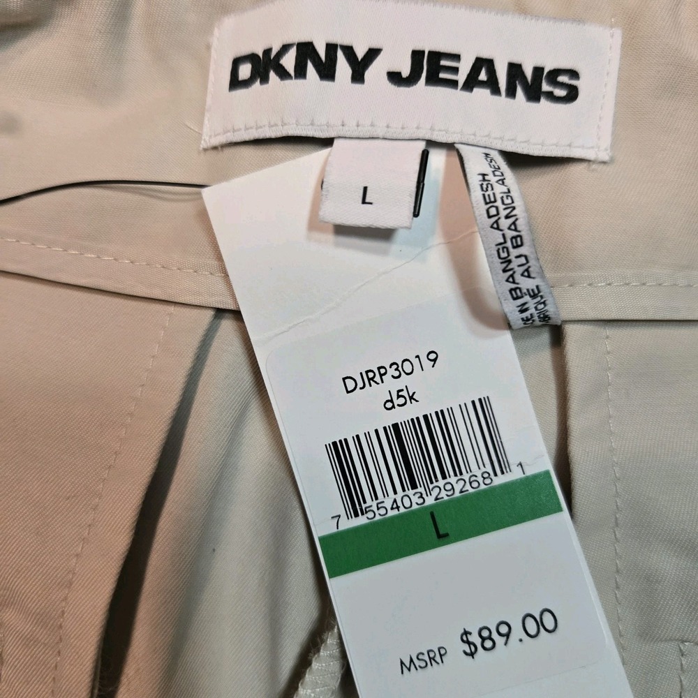 DKNY Jeans Sz L Beige Paperbag-Waist Belted Crop Wide Leg Dress Pants 30x25 NEW - Picture 4 of 6